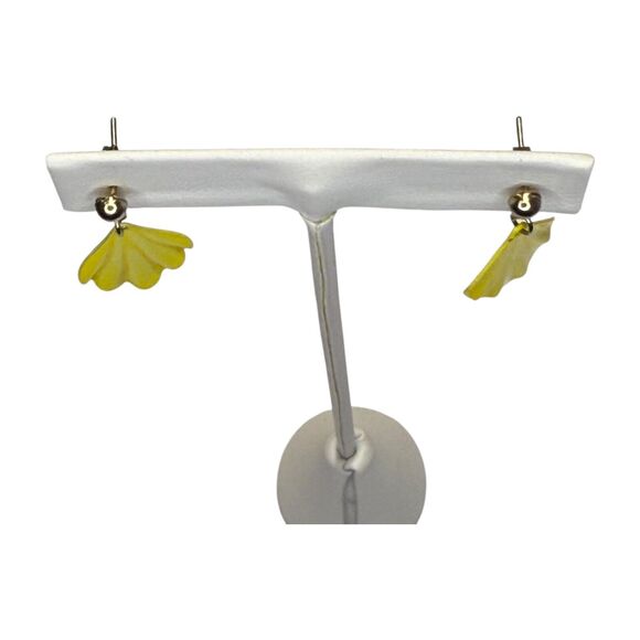 Vintage Silver-Tone Metal Yellow Shell Drop Dangle Post Earrings Women's Jewelry - Picture 2 of 6